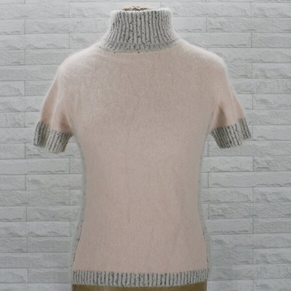 JIAMANSI Sweater Angora Blend Knit Short Sleeve Pastel Pink Gray Colorblock XS - Picture 1 of 12